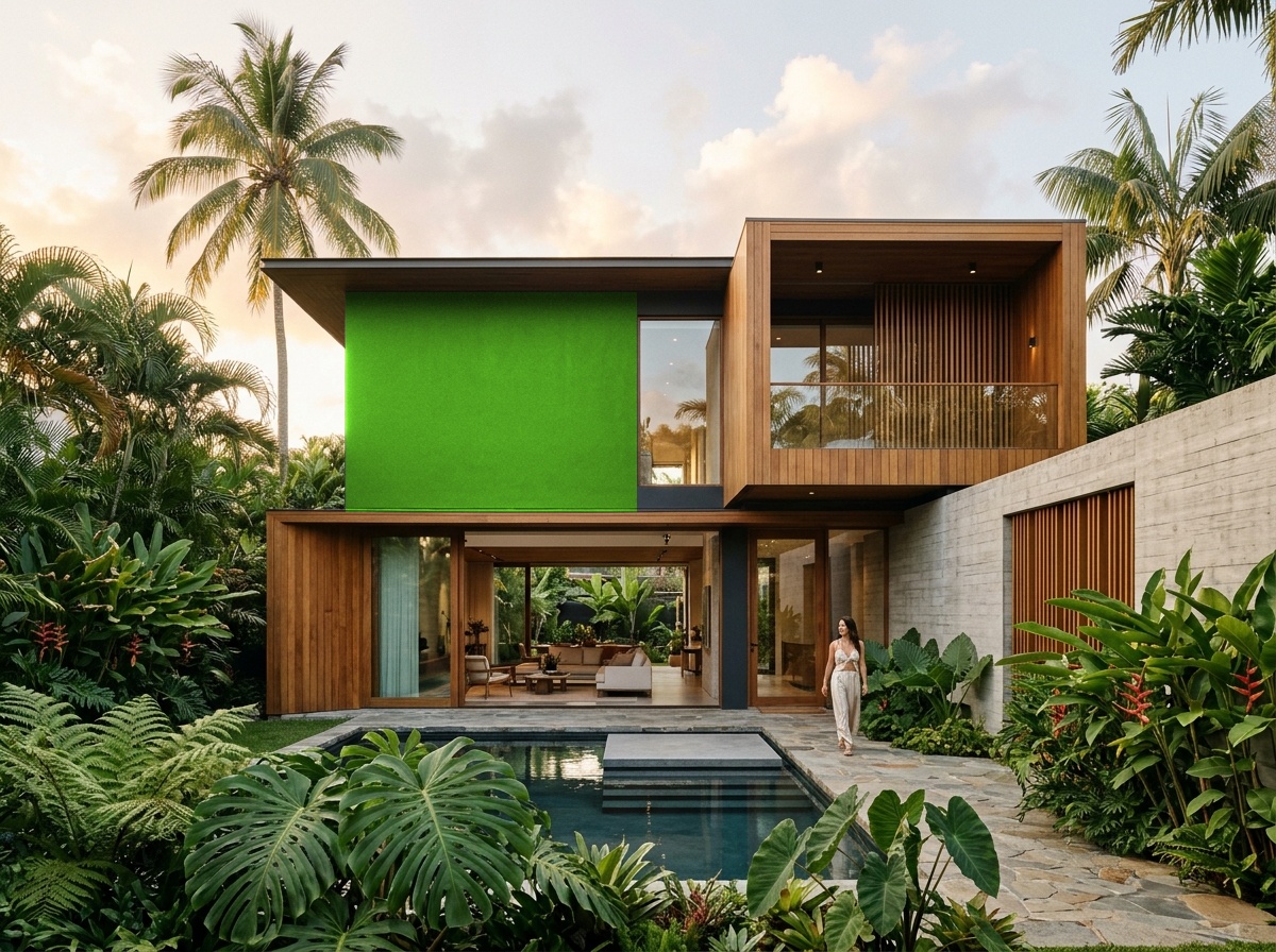 Espacio arquitectónico con muro en tono Verde Lima Selva