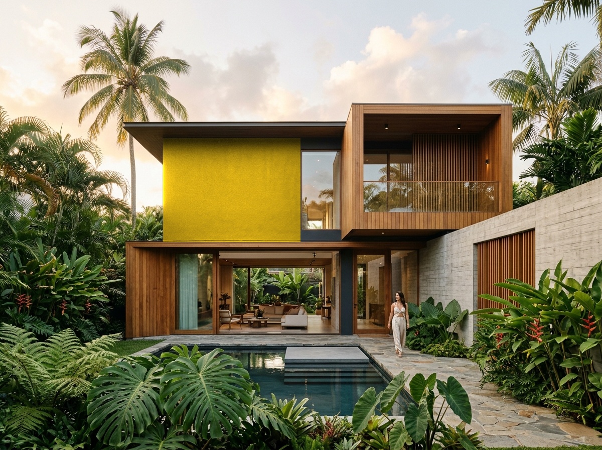 Espacio arquitectónico con muro en tono Verde Lima Selva